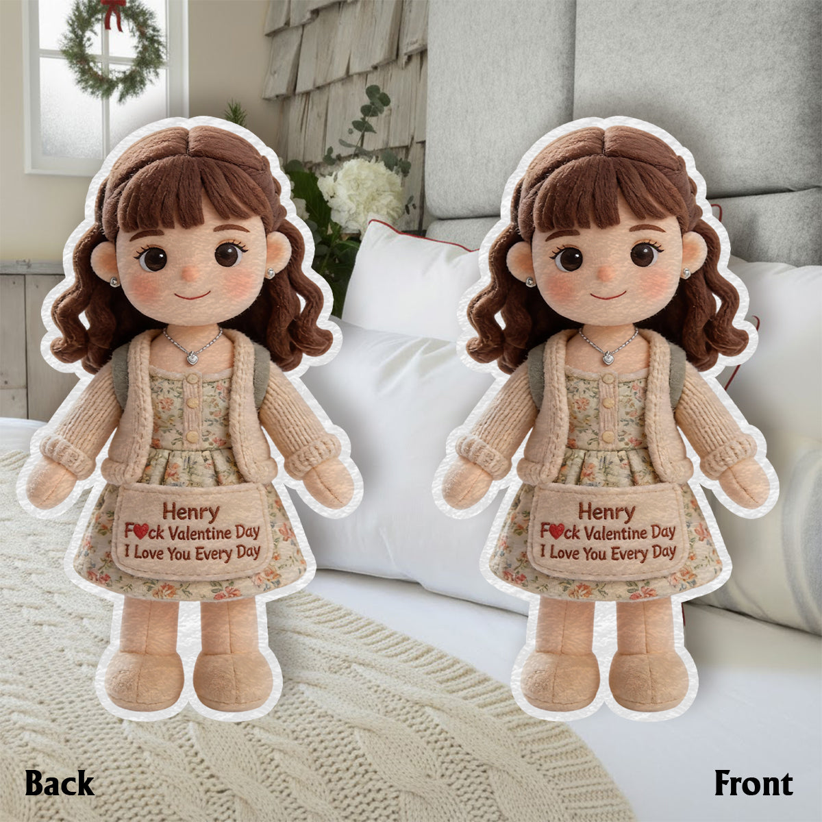 I Love You Everyday - Personalized Couple Faux Fur Shaped Pillow