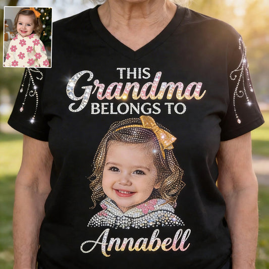 Custom Bling Shirt For Grandma/ Mother - Personalized Grandma Fully Printed V-Neck T-Shirt