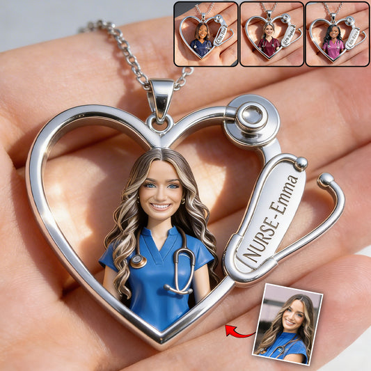 Custom Any Photo Love Nurse Life - Personalized Nurse Shaped Metal Pendant Necklace