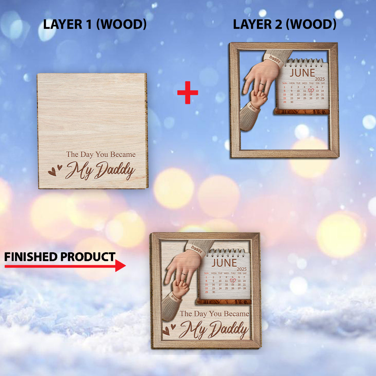 The Day You Became My Daddy - Personalized Father 2 Layered Wood Sign / Wood Plaque