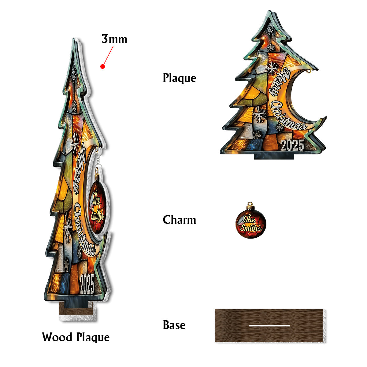 Merry Christmas - Personalized Family Plaque With Charm