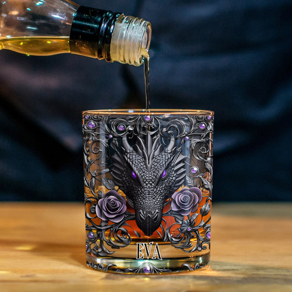 Dragon And Roses - Personalized Dragon Whiskey Glass