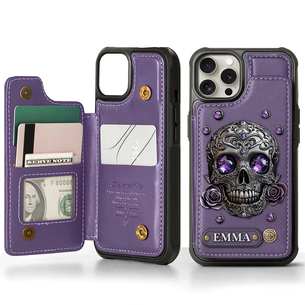 Beautiful Skull And Roses - Personalized Skull Wallet Phone Case