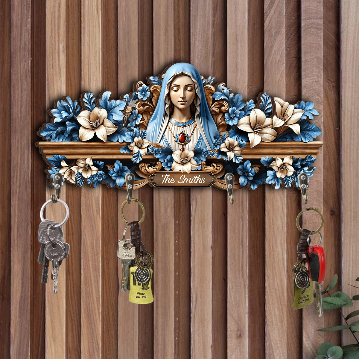 You're Forever Protected By Mary - Personalized Christian Custom Shaped Key Rack