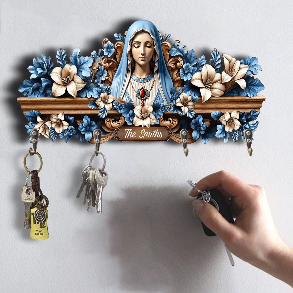 You're Forever Protected By Mary - Personalized Christian Custom Shaped Key Rack