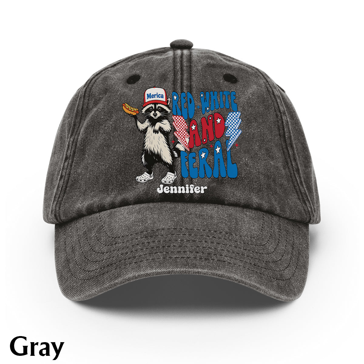 Red White And Feral - Personalized Independence Day/ 4th of July Washed Denim Cap