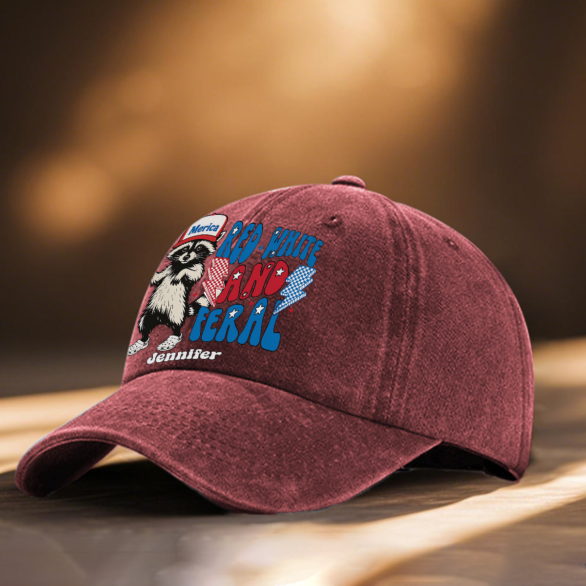 Red White And Feral - Personalized Independence Day/ 4th of July Washed Denim Cap