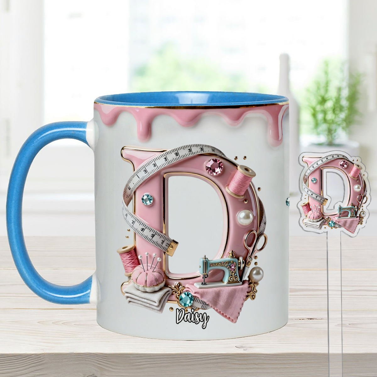 Love Sewing - Personalized Sewing Set Accent Mug with Acrylic Stirrers