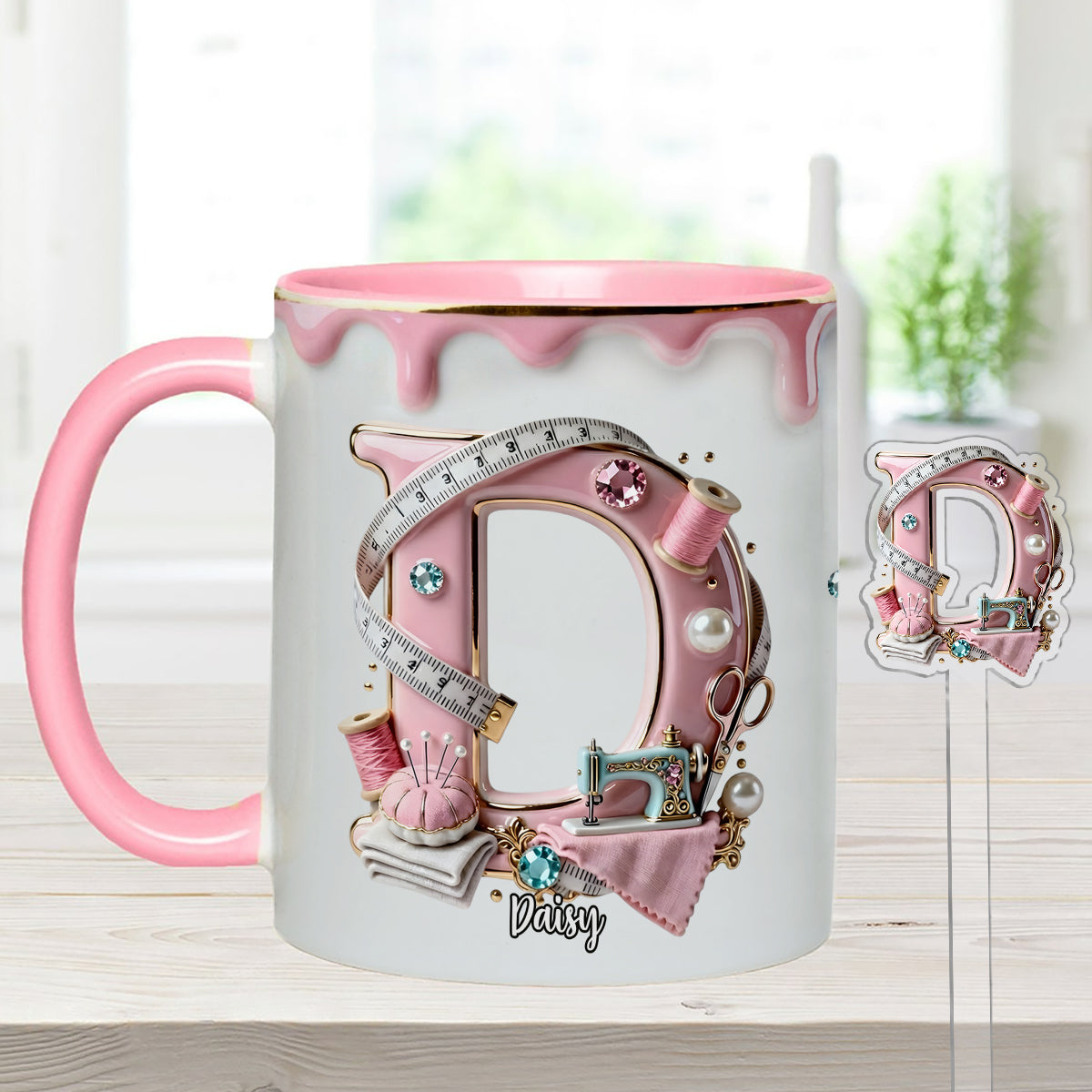 Love Sewing - Personalized Sewing Set Accent Mug with Acrylic Stirrers