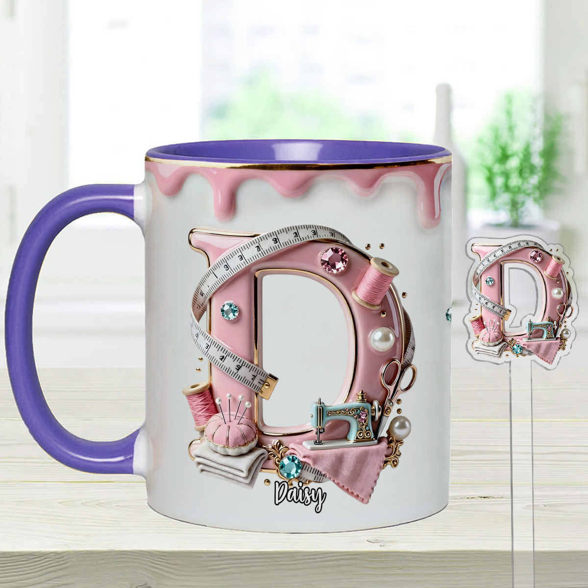 Love Sewing - Personalized Sewing Set Accent Mug with Acrylic Stirrers