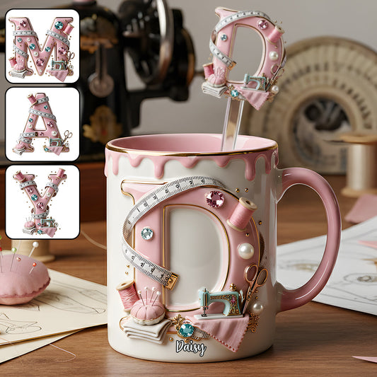 Love Sewing - Personalized Sewing Set Accent Mug with Acrylic Stirrers