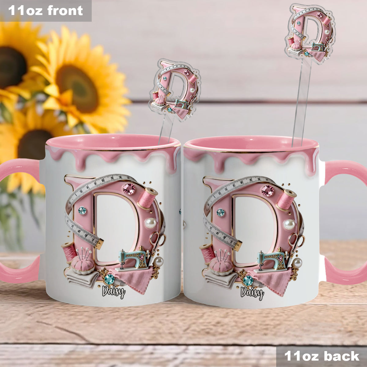 Love Sewing - Personalized Sewing Set Accent Mug with Acrylic Stirrers