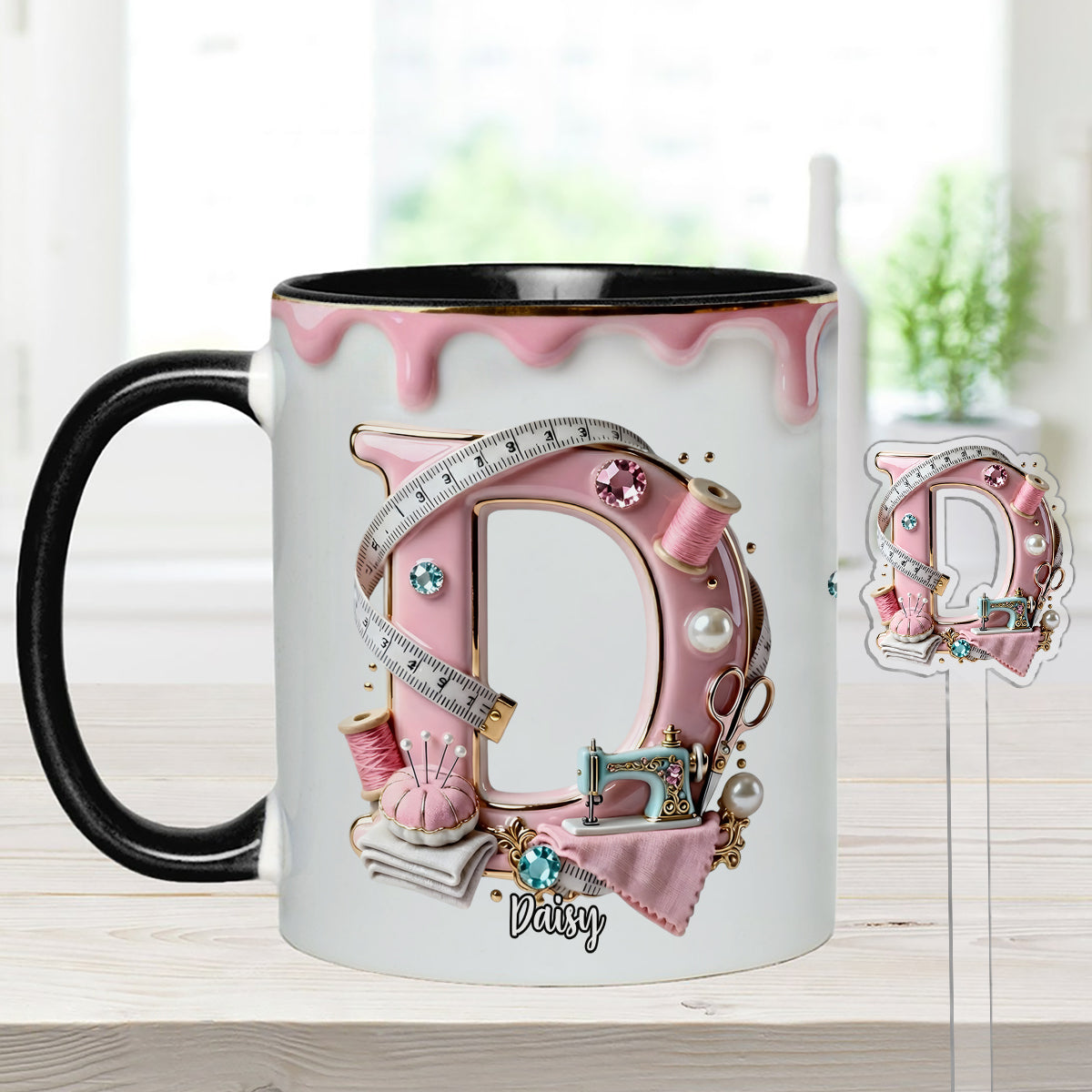 Love Sewing - Personalized Sewing Set Accent Mug with Acrylic Stirrers