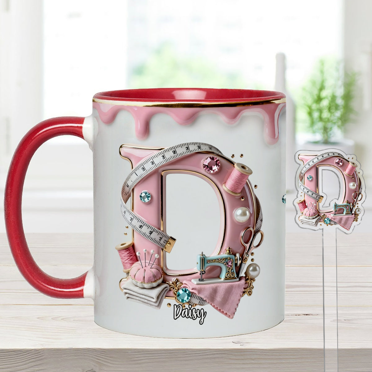 Love Sewing - Personalized Sewing Set Accent Mug with Acrylic Stirrers