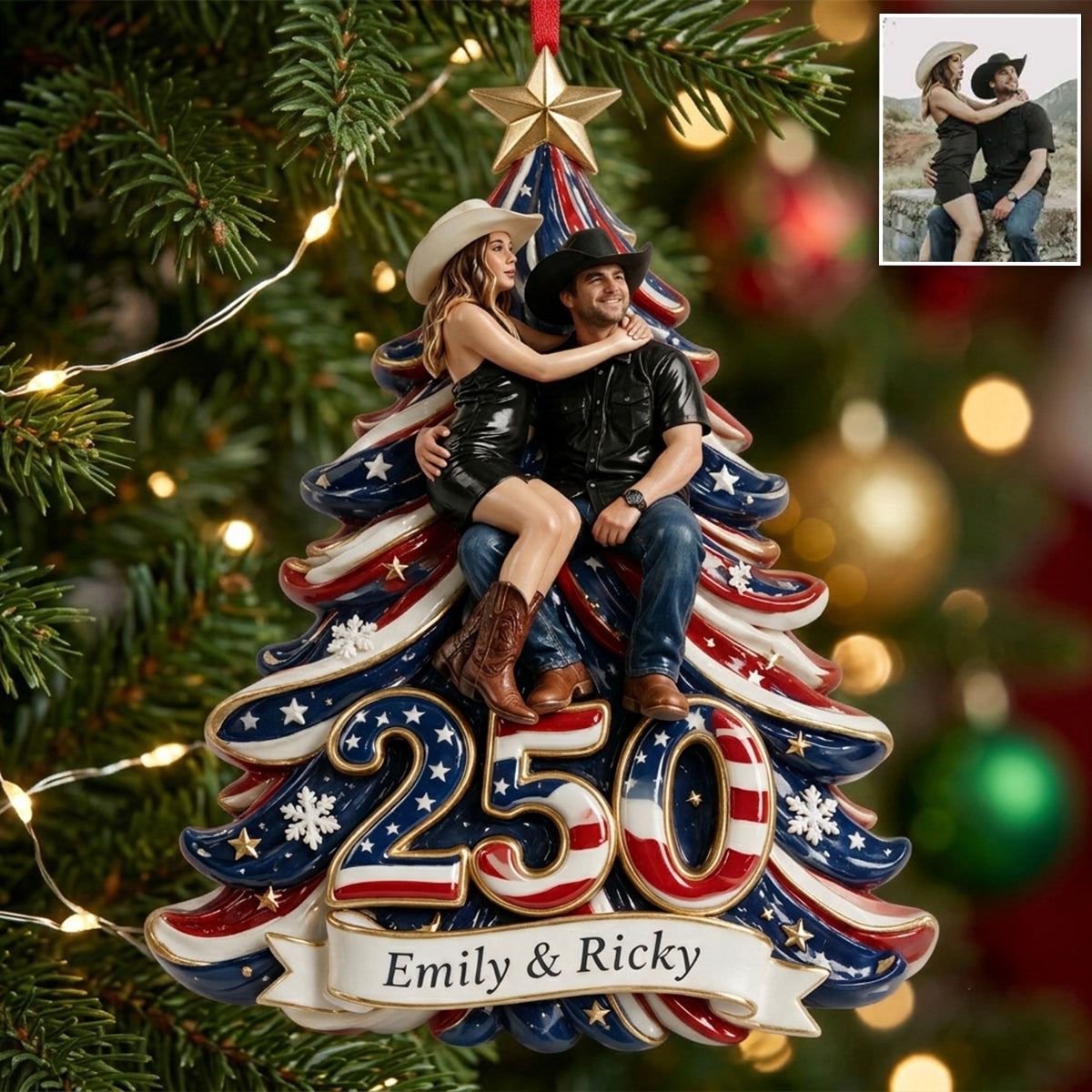 The 250th Christmas Of USA - Personalized Patriot Premium 3D Ornament