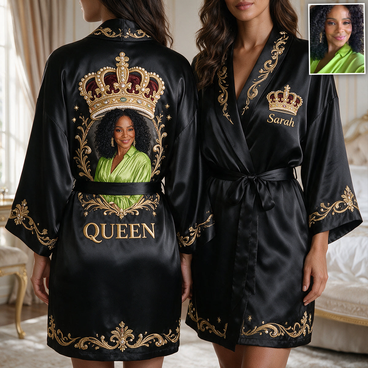 Royal Crown - Custom Any Photo - Personalized African American Satin Robe