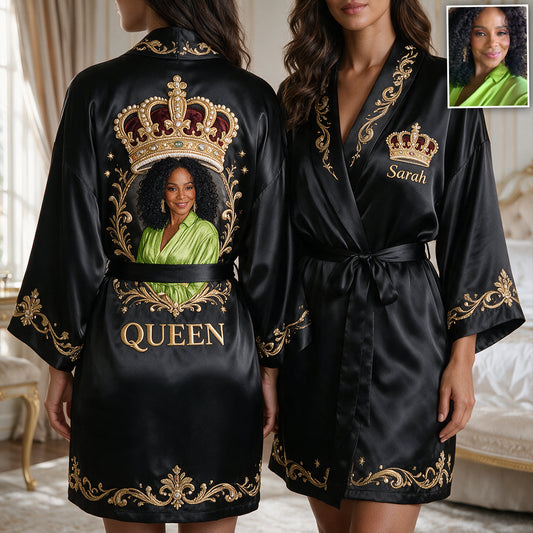 Royal Crown - Custom Any Photo - Personalized African American Satin Robe