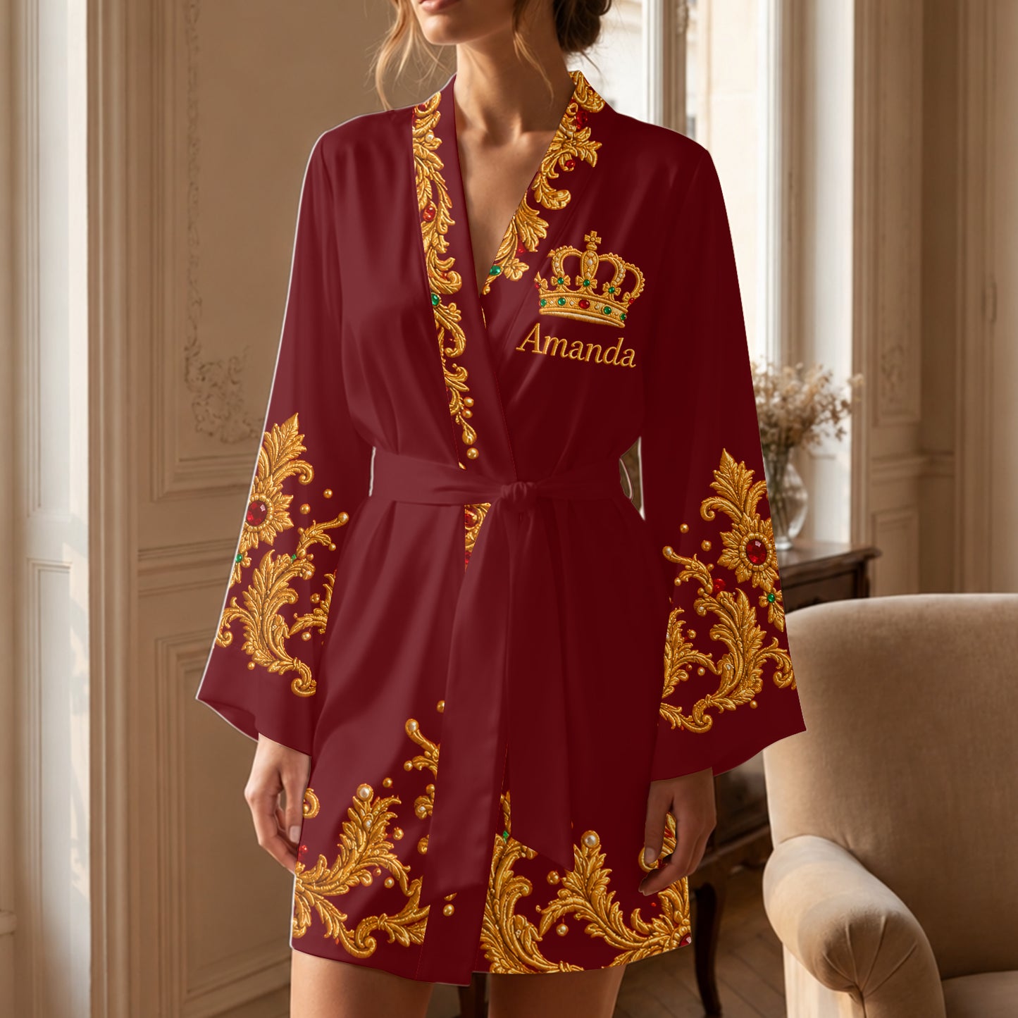 Royal Crown - Custom Any Photo - Personalized African American Satin Robe