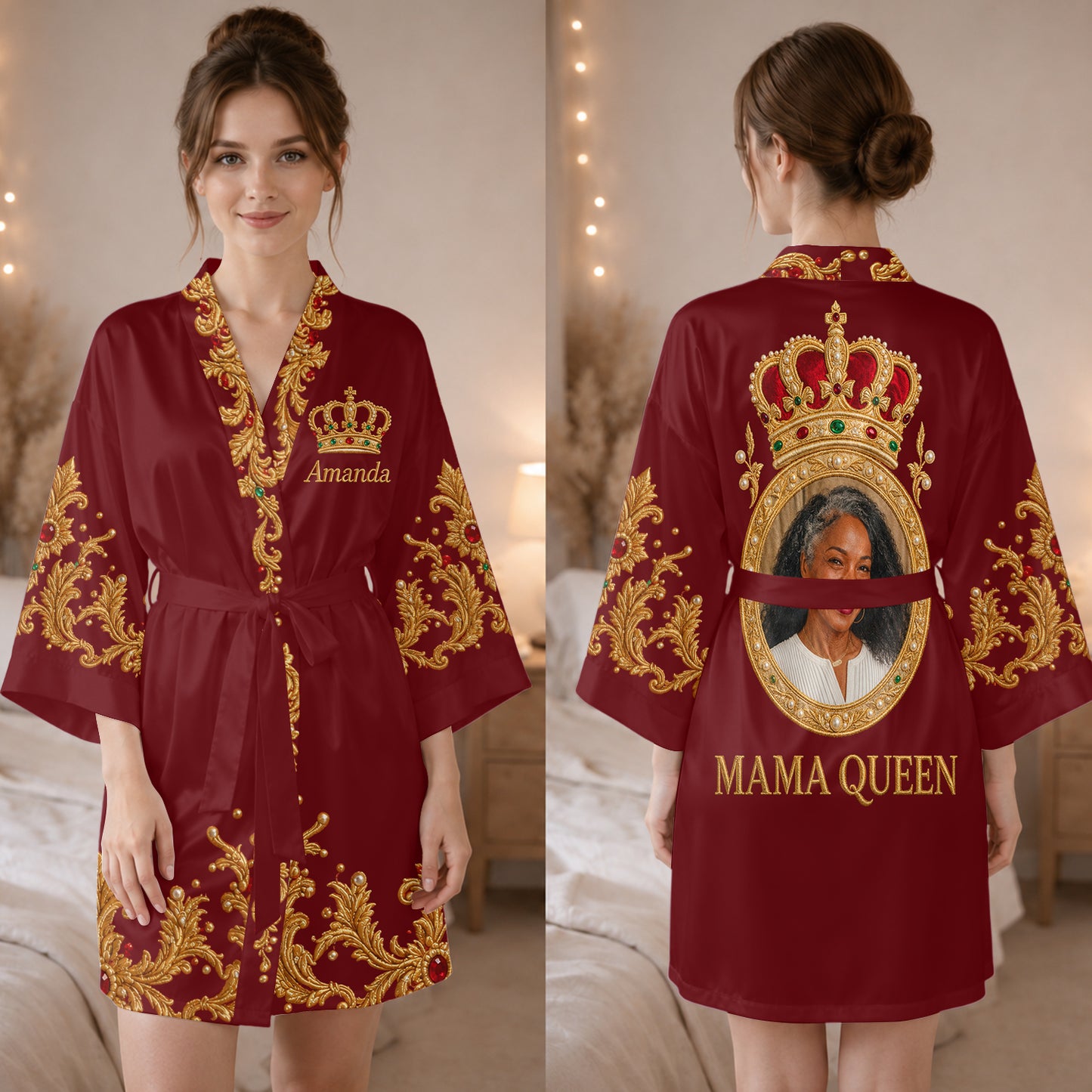 Royal Crown - Custom Any Photo - Personalized African American Satin Robe