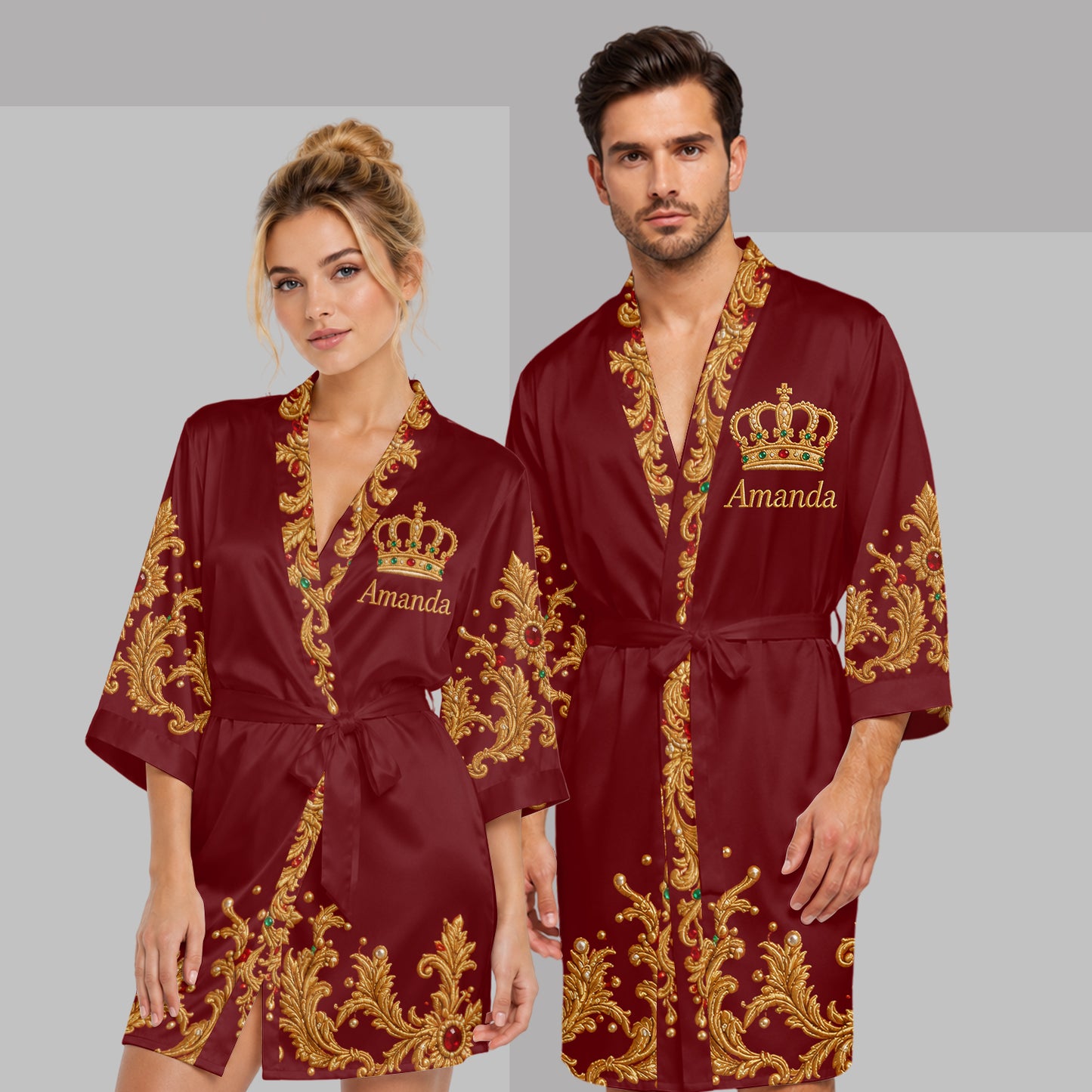 Royal Crown - Custom Any Photo - Personalized African American Satin Robe