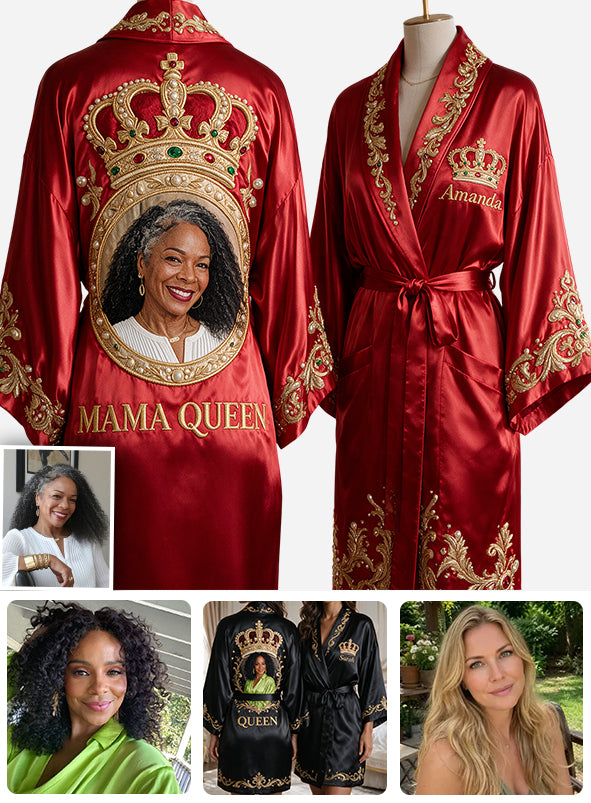 Royal Crown - Custom Any Photo - Personalized African American Satin Robe