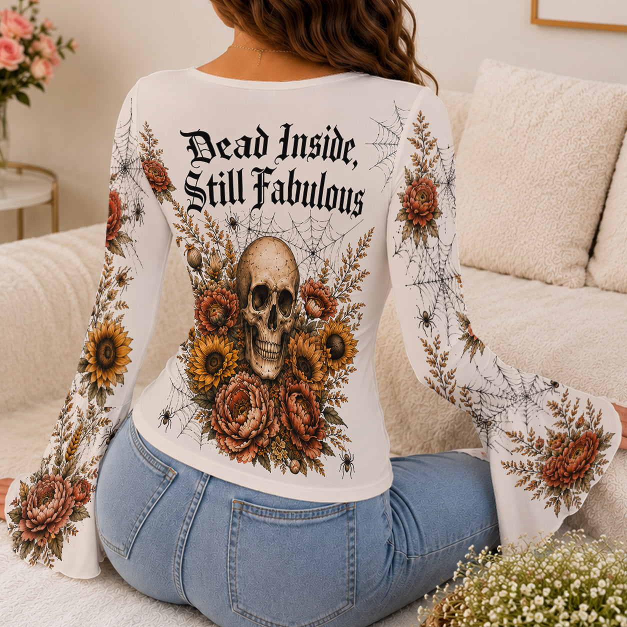Dead Inside, Still Fabulous - Personalized Skull Flare Long-Sleeve Shirt