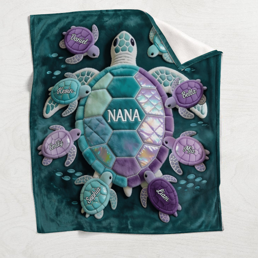 Nana Turtle Gift For Mom Grandma - Personalized Grandma Blanket