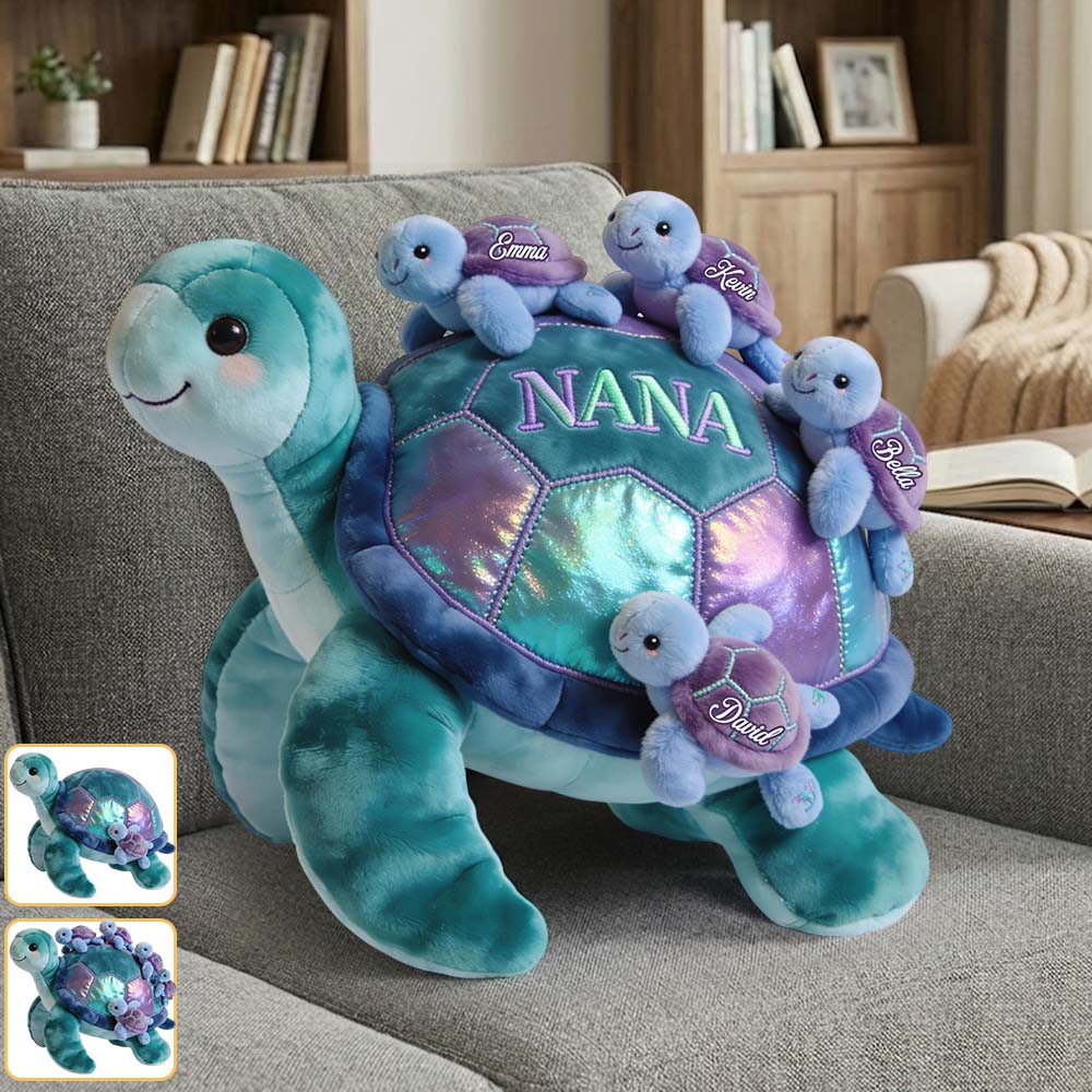Nana Turtle Gift For Mom Grandma - Personalized Grandma Faux Fur Shaped Pillow
