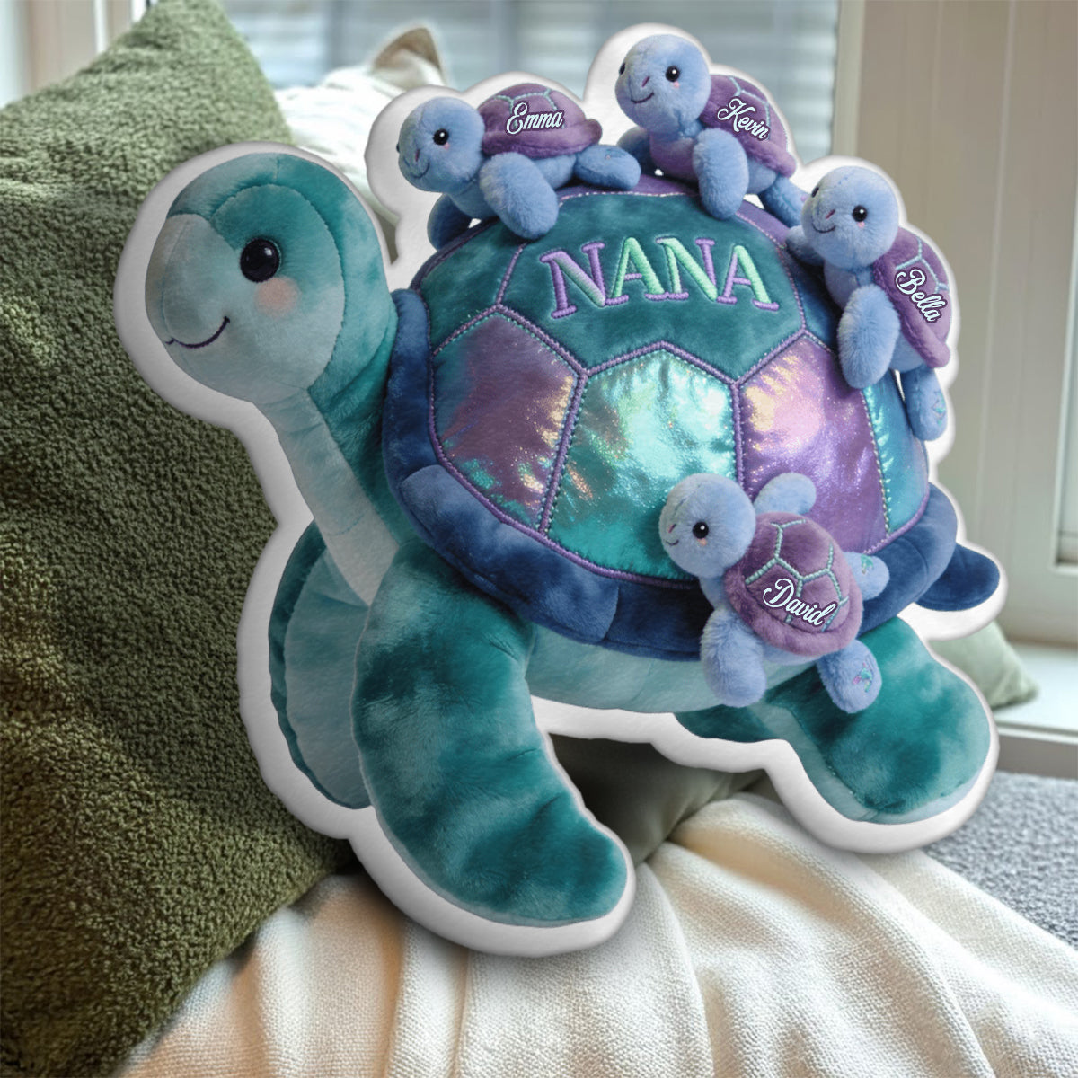 Nana Turtle Gift For Mom Grandma - Personalized Grandma Faux Fur Shaped Pillow