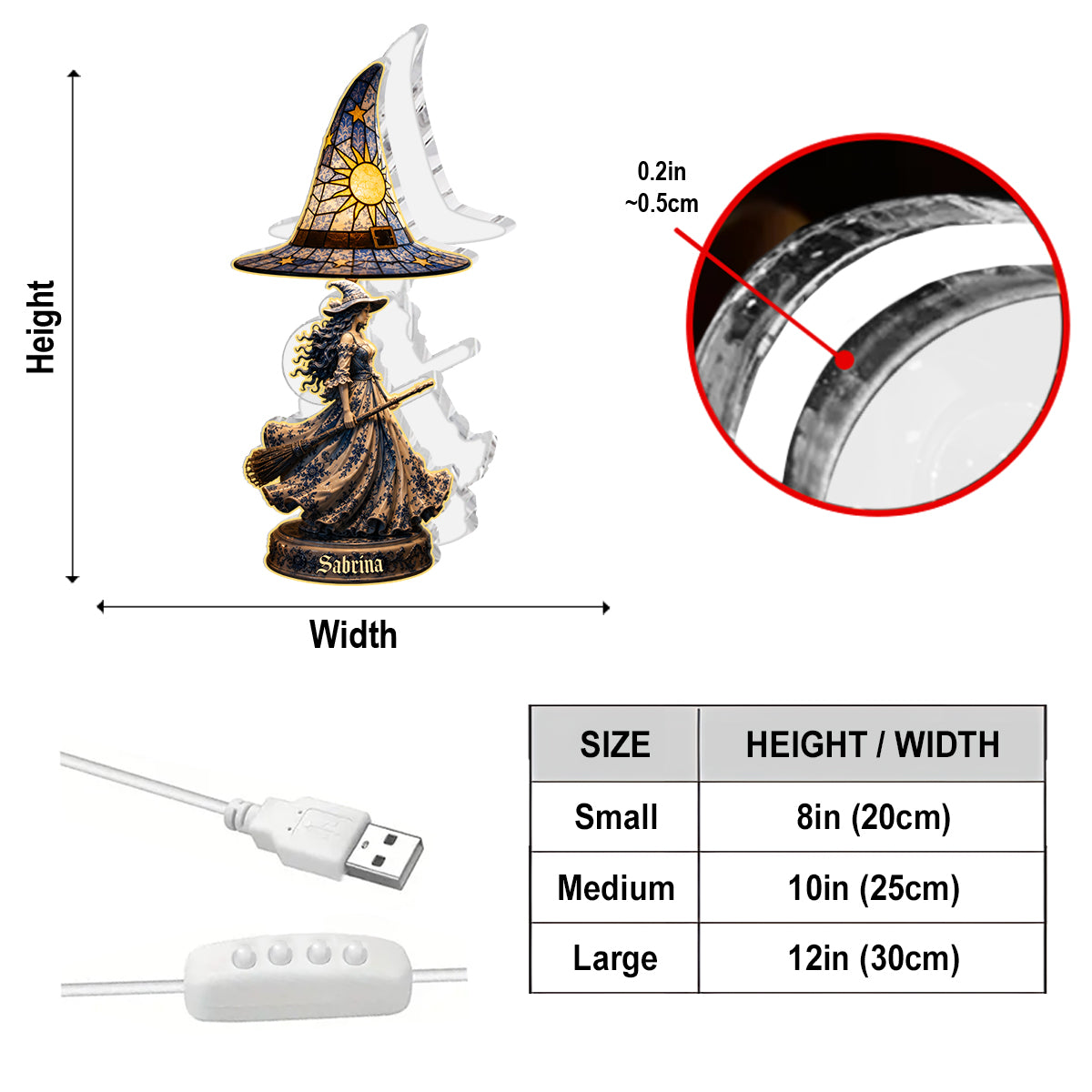 Toile De Jouy Beautiful Witch - Personalized Witch Acrylic LED Night Light