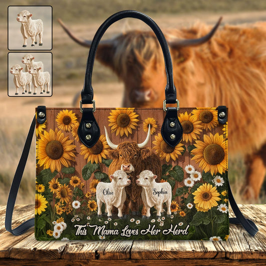 This Mom Loves Her Herd - Personalized Mother Leather Handbag