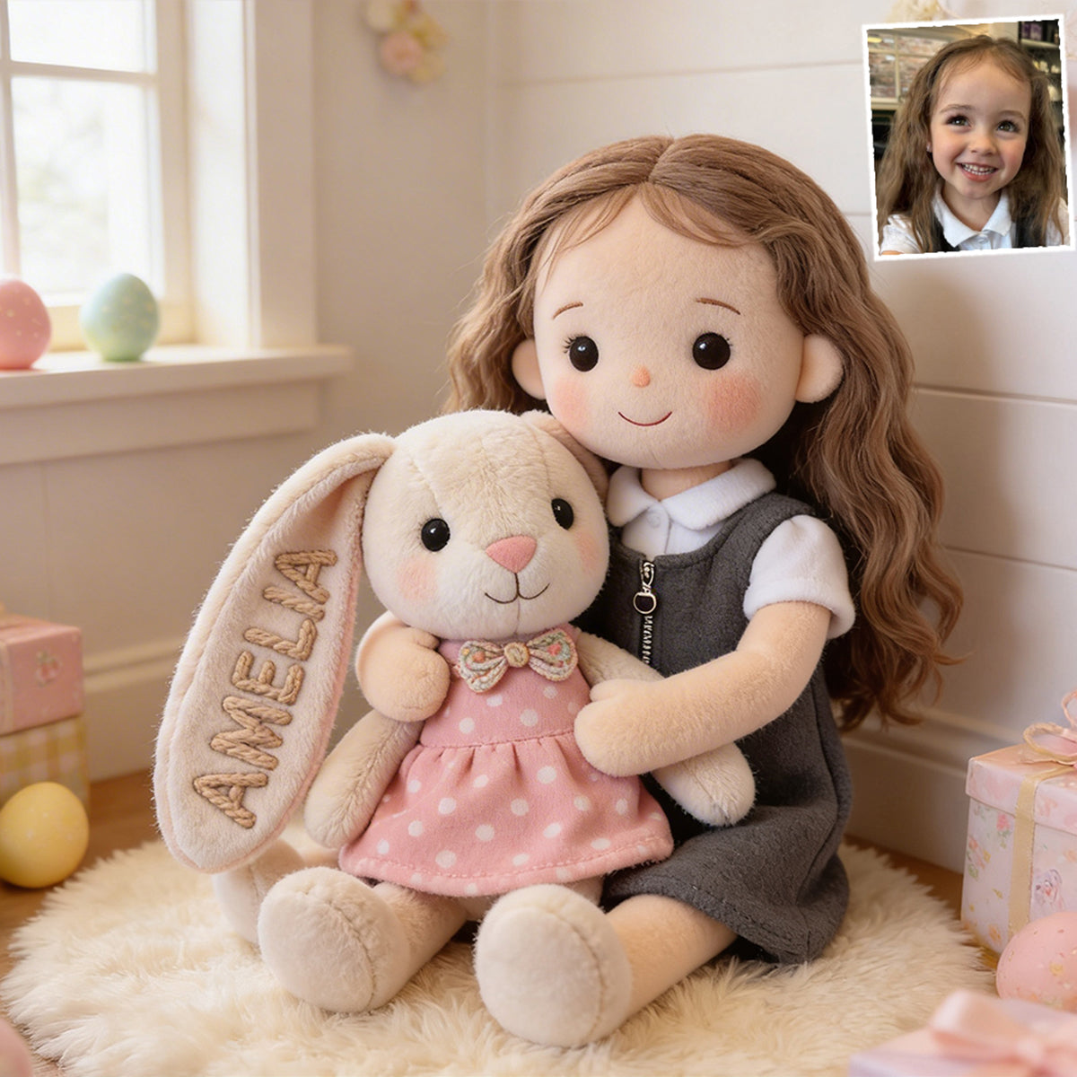 Love Bunny - Personalized Kid Premium Faux Fur Pillow