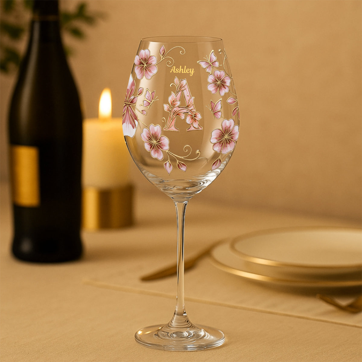Custom Initial For Wine Lovers - Personalized Wine Wine Glass With Long Stem