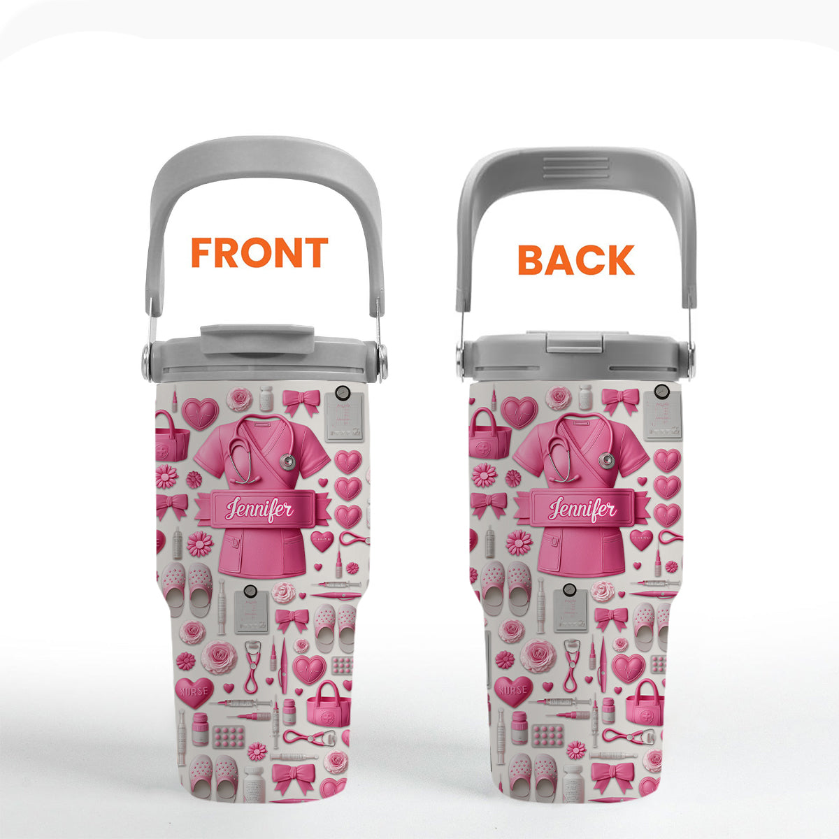 Nursing Is A Work Of Heart - Personalized Nurse Tumbler With Grip Handle