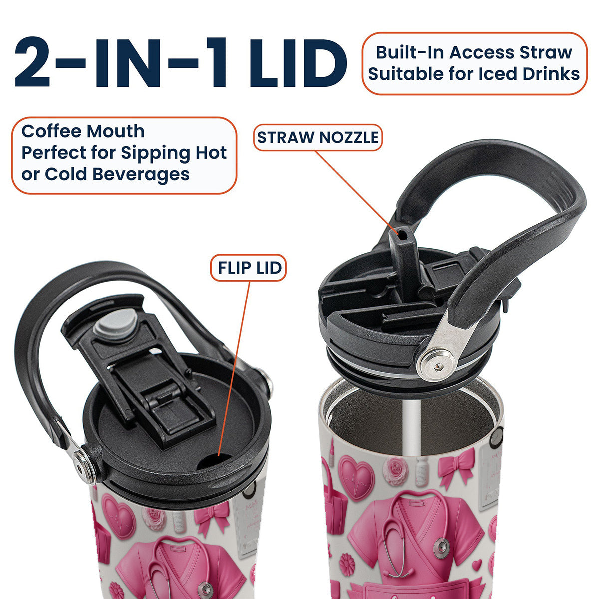 Nursing Is A Work Of Heart - Personalized Nurse Tumbler With Grip Handle