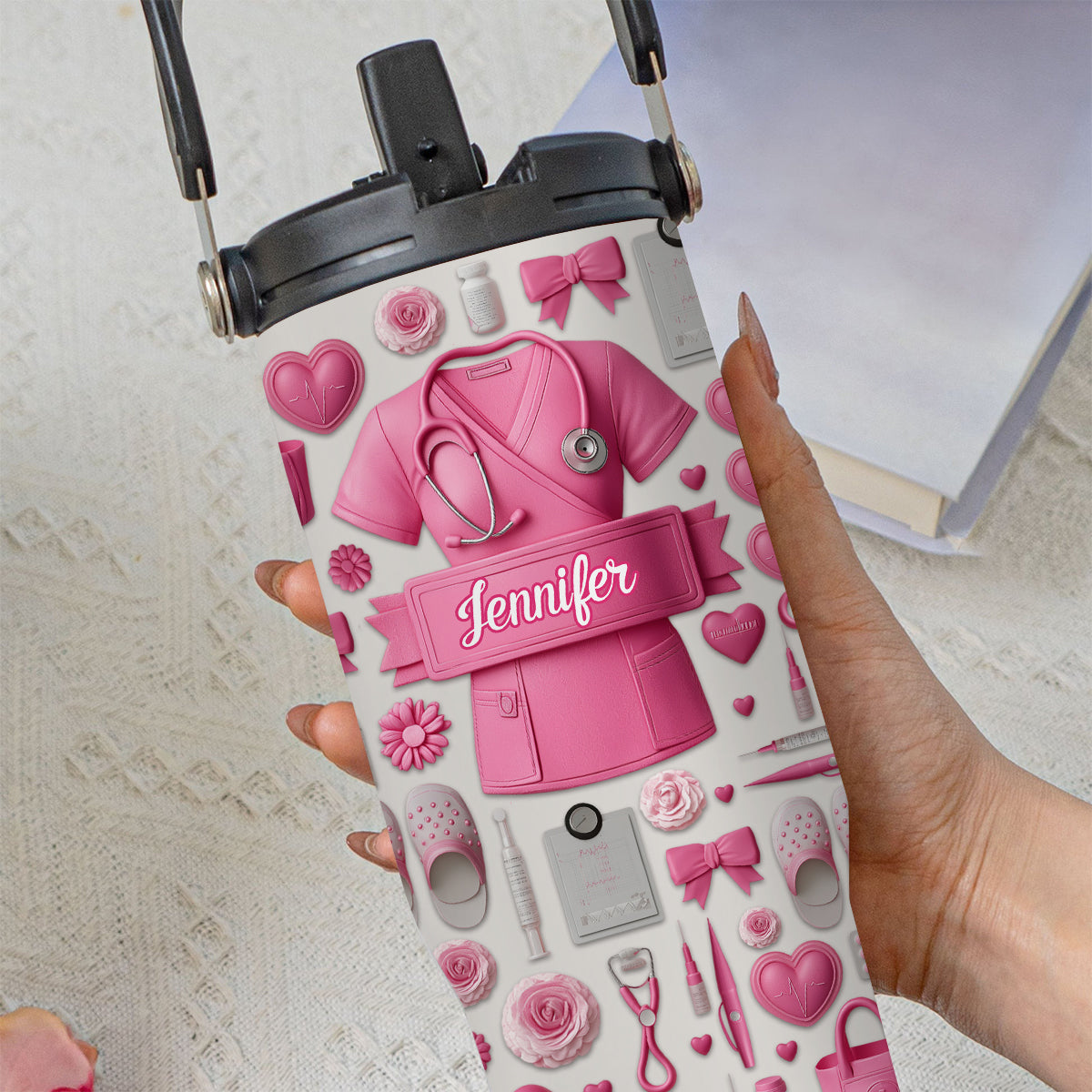 Nursing Is A Work Of Heart - Personalized Nurse Tumbler With Grip Handle