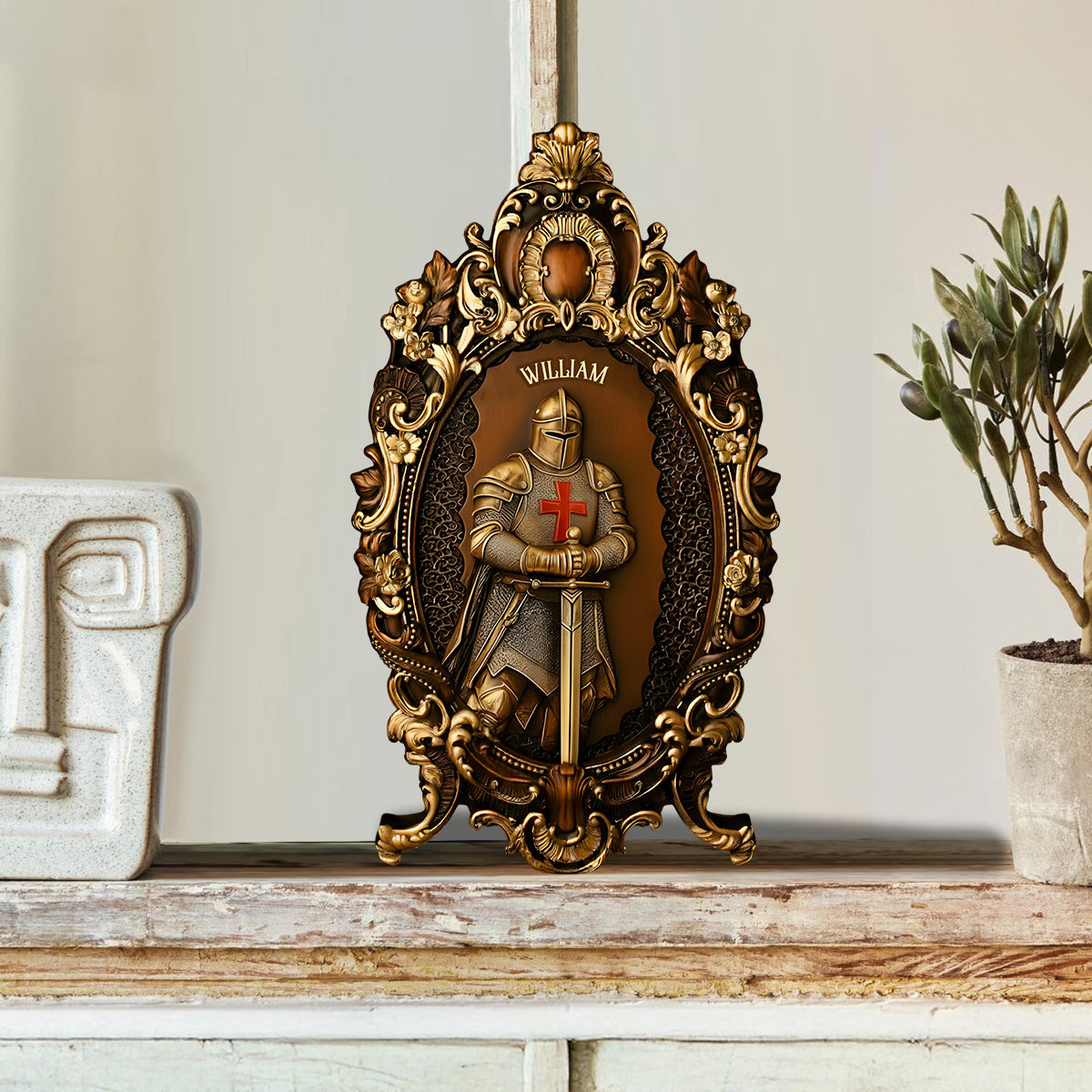 Knight Of God - Personalized Christian Custom Shaped Wood Plaque