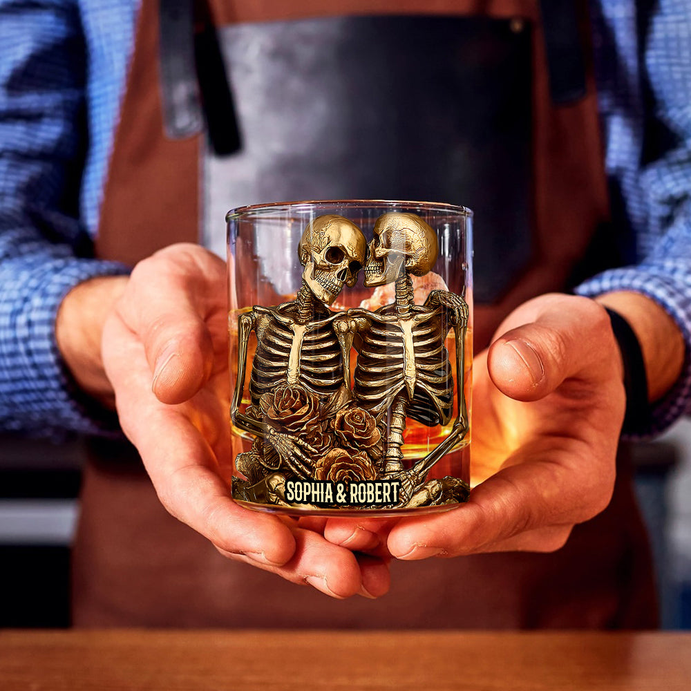 Couple Skeleton - Personalized Skull Whiskey Glass
