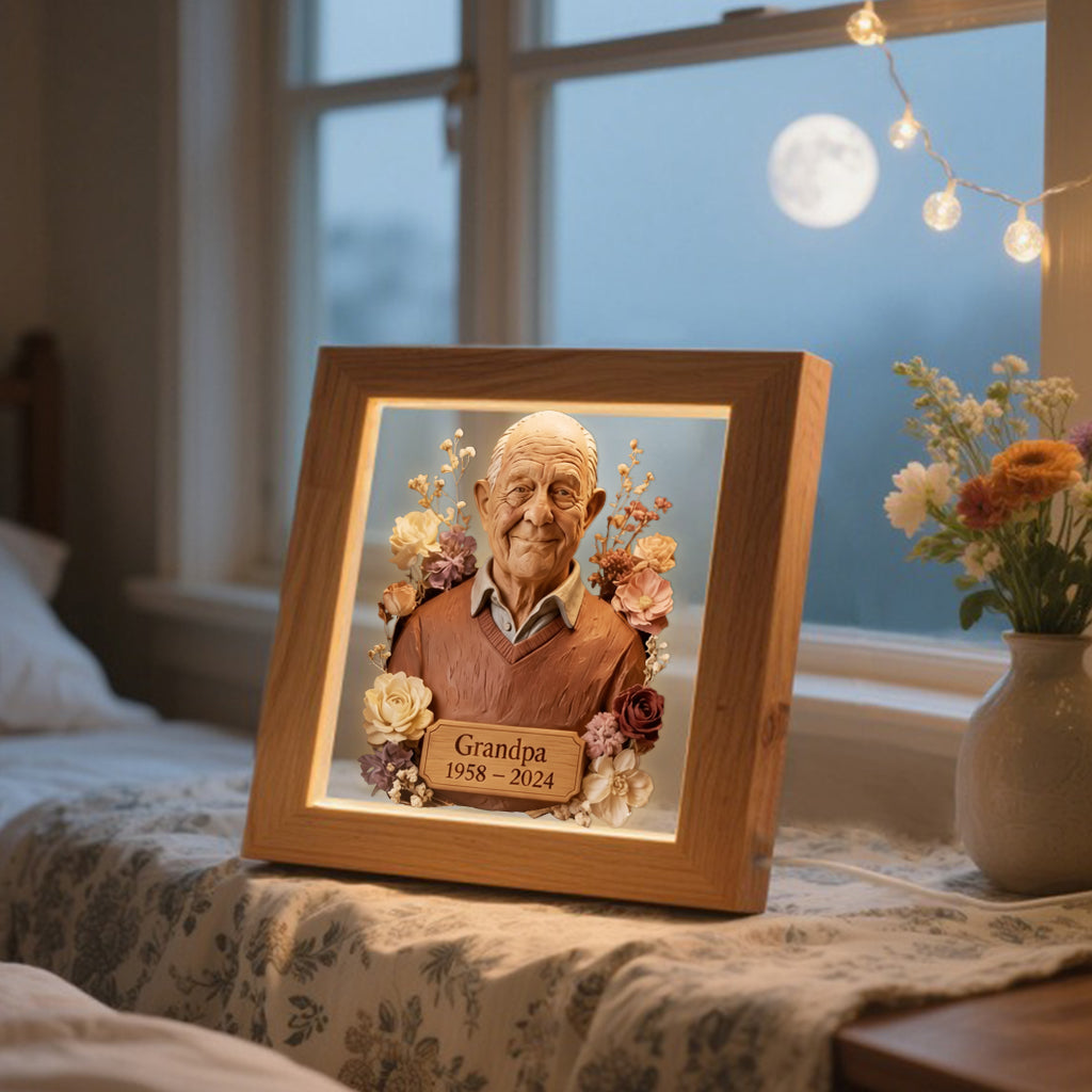 Custom From Any Photo - Personalized Memorial Wooden Frame LED Light
