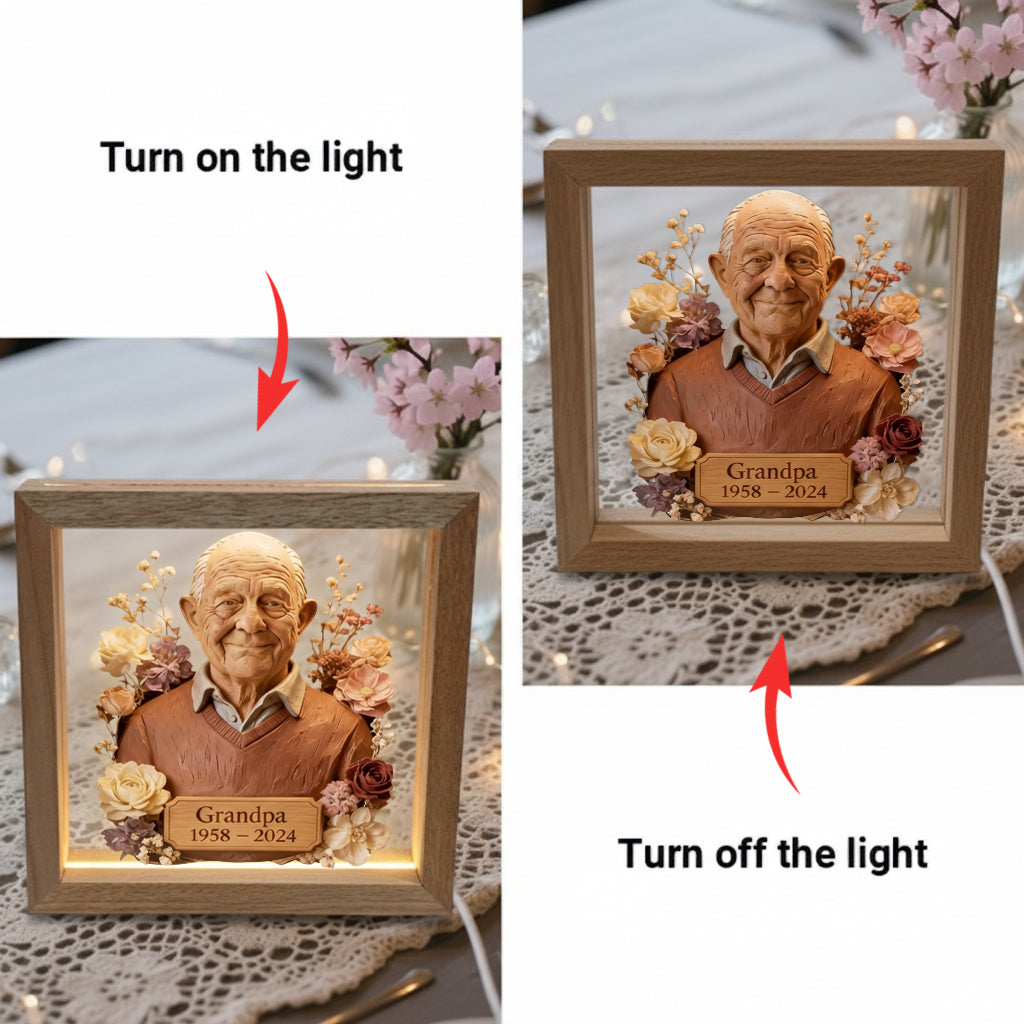 Custom From Any Photo - Personalized Memorial Wooden Frame LED Light