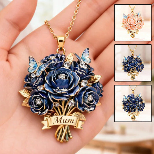 I Love You Mom - Personalized Mother Shaped Metal Pendant Necklace