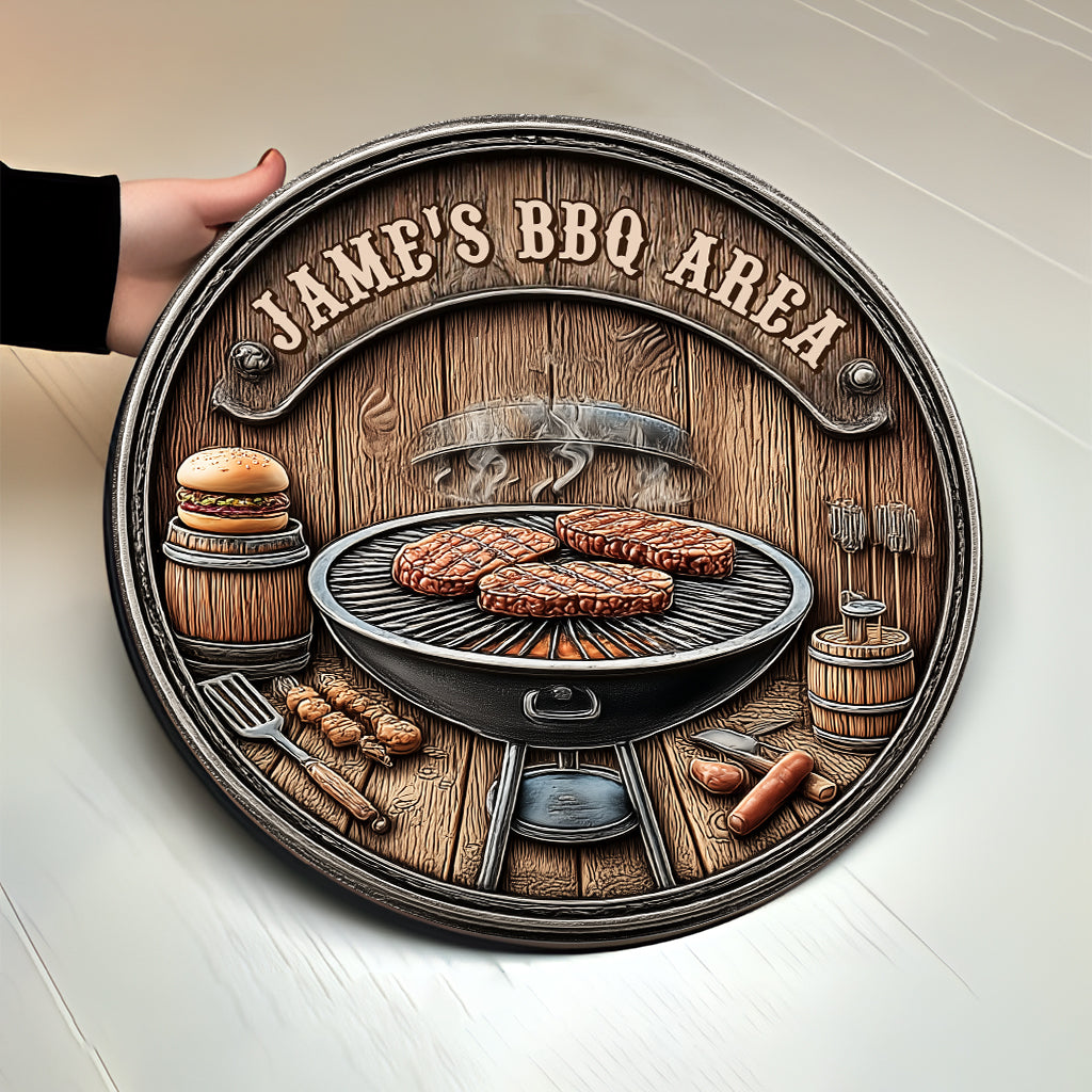 BBQ Area - Personalized Grilling Round Wood Sign