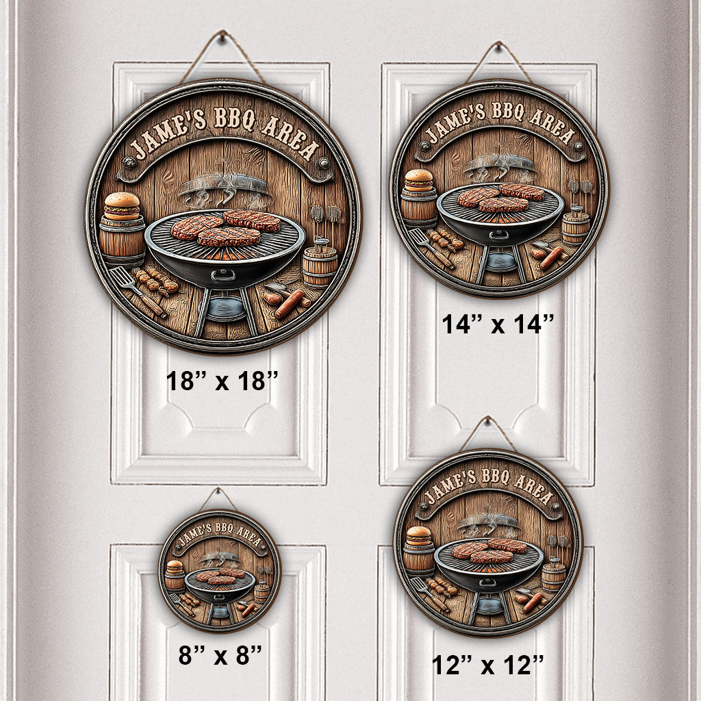 BBQ Area - Personalized Grilling Round Wood Sign