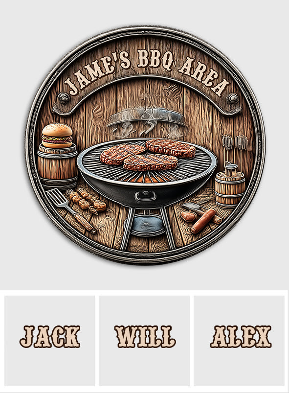 BBQ Area - Personalized Grilling Round Wood Sign