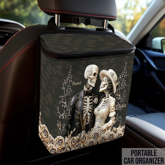 Romantic Skeleton Couple - Personalized Couple Portable Car Trash Can/ Organizer