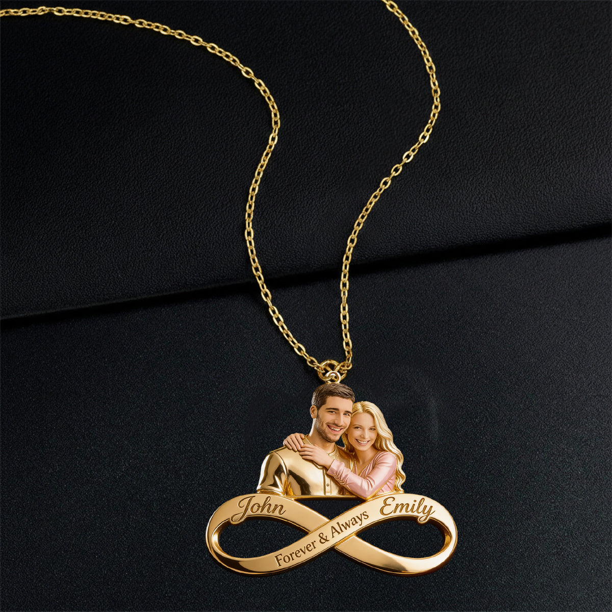 Couple Gift - Personalized Couple Shaped Metal Pendant Necklace