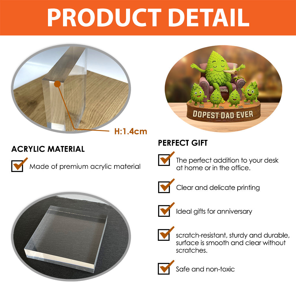 Dopest Dad Ever - Personalized Weed Custom Shaped Acrylic Plaque