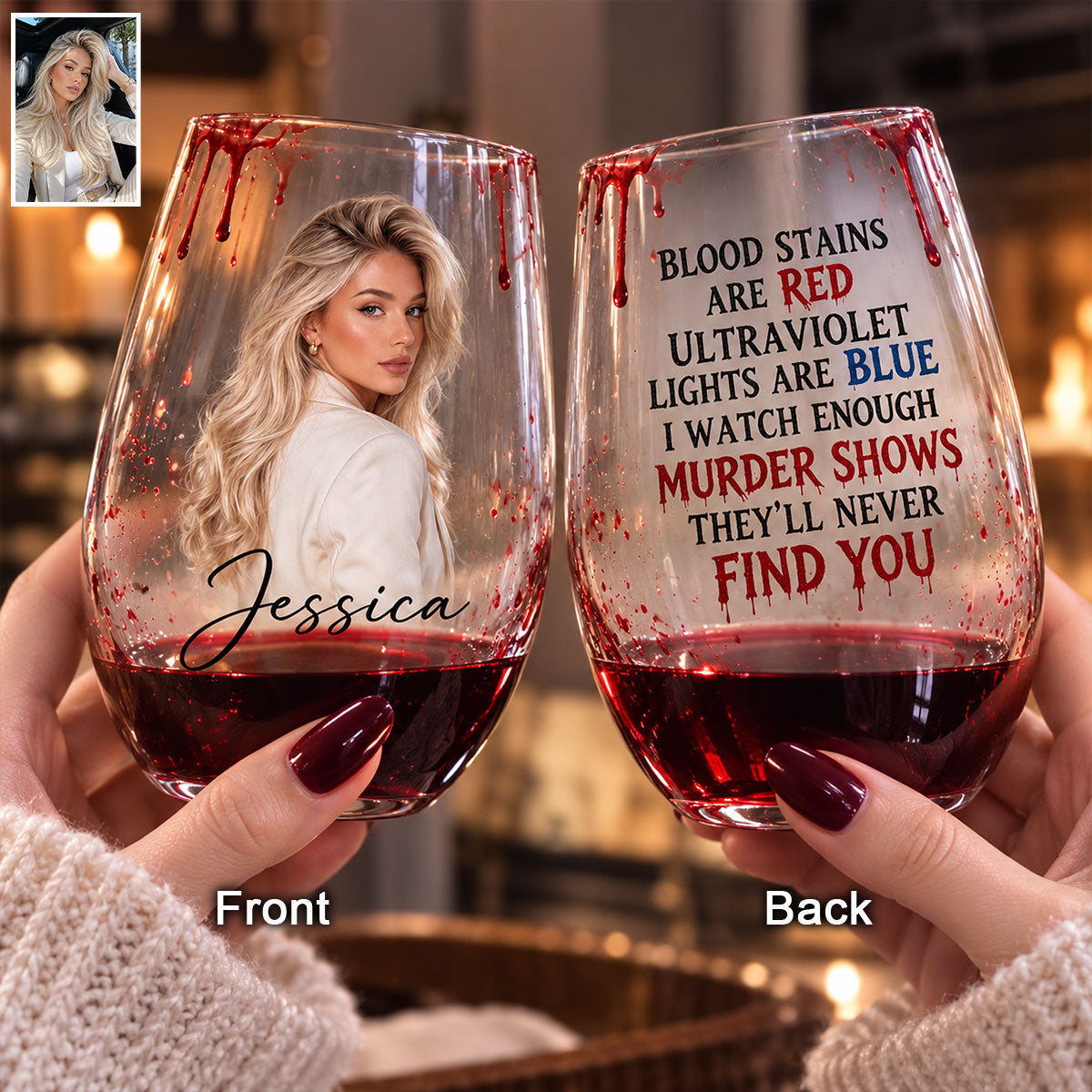 Bloody Sip - Personalized Wine All Over Wine Glass