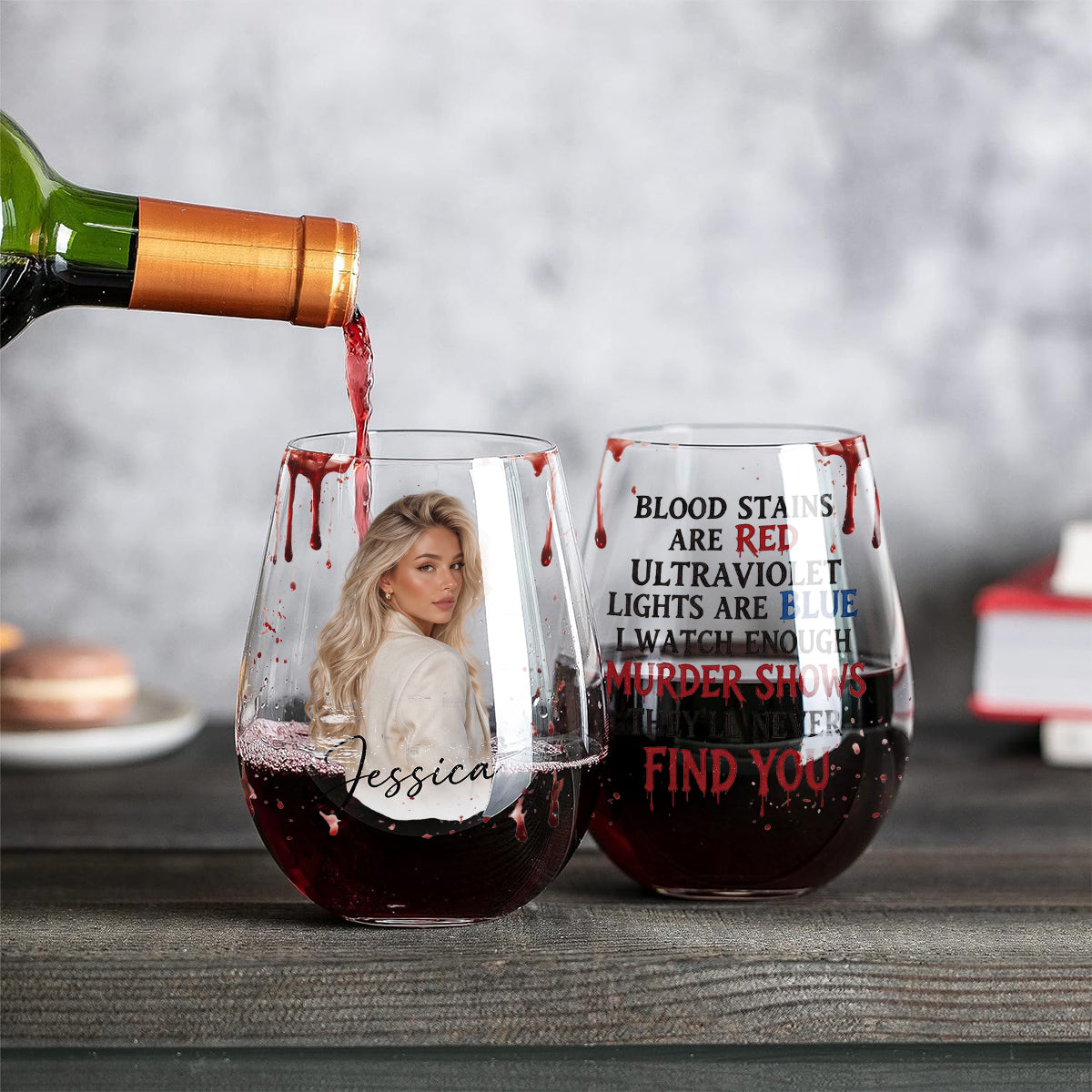 Bloody Sip - Personalized Wine All Over Wine Glass