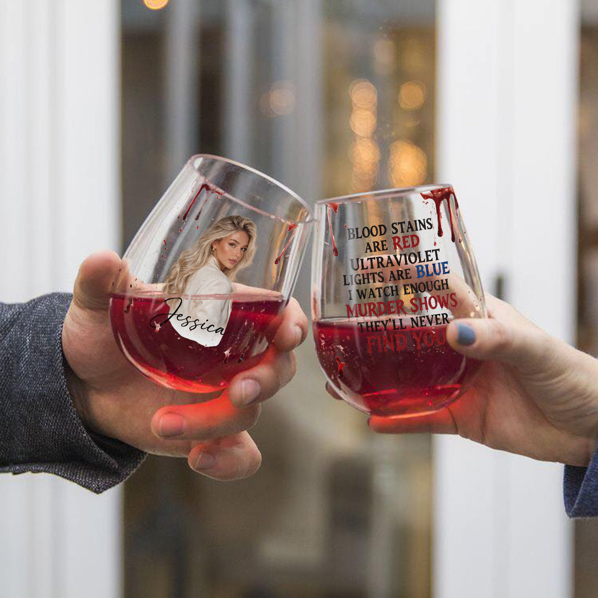 Bloody Sip - Personalized Wine All Over Wine Glass